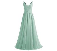 Beyonddress Robe de soirée élégante en mousseline de soie avec col en V pour femme, menthe, 48