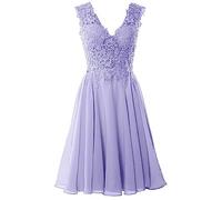 Beyonddress Robe de soirée élégante en mousseline de soie pour femme - Courte - Dentelle - Col en V - Robe de, lavande, 42