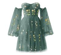 Beyonddress Robe de soirée en tulle pour femme - Épaules dénudées - Broderie florale - Longue robe de bal formelle - Robe de fête 2024, Paon B, 48