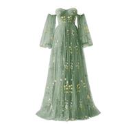 Beyonddress Robe de soirée en tulle pour femme - Épaules dénudées - Broderie florale - Longue robe de bal formelle - Robe de fête 2024, A-vert., 54