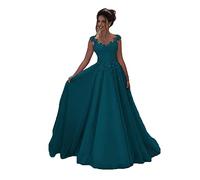 Beyonddress Robe de soirée longue en tulle pour femme avec dentelle de princesse manches longues robe de mariée robe de bal, Paon, 36