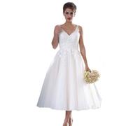 Beyonddress Robes de mariée femmes en tulle et dentelle élégantes courtes avec appliques pour mairie - Robes de mariée midi, Blanc 05, 46
