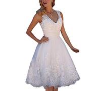 Beyonddress Robes de mariée femmes en tulle et dentelle élégantes courtes avec appliques pour mairie midi robes de mariée, 42