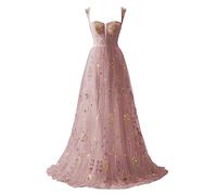 Beyonddress Robes de soirée en tulle pour femme avec broderie florale en cœur - Robes de bal formelles de fête, A-Dusty Pink, 34