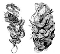 BeyondTattoos 2 Feuilles Cobra Japon Hannya Oni Masque Serpent Tatouage Temporaire XQB401 547