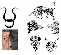 BeyondTattoos Tatouage Temporaire Tribal Taureau 2 Feuilles Noir Imperméable Tribal Signe du zodiaque Taureau Tatouage Adhésif J503