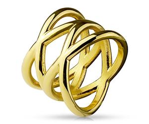 beyoutifulthings Bague de fiançailles scintillante double bande X en acier chirurgical 316L - Bague de fiançailles - Alliance - Argent, or, or rose - 47 (15) - 60 (19), Acier inoxydable