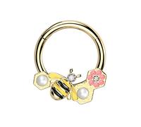 beyoutifulthings Piercing universel en forme de fleur d'abeille en or et argent avec perles 1,2 mm 8/10 mm, 8mm, Acier inoxydable