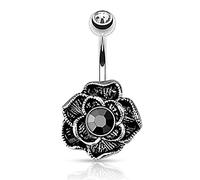 beyoutifulthings Ventre de nabelpiercing Rose Noire 1,6 mm 10 mm Piercing de Nombril Acier Inoxydable Acier Chirurgical Banane oxyde Noir Clear, acier chirurgical Acier inoxydable, Oxyde de Zirconium,