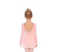Beyove Filles Ballet vêtements,Robe de Ballet Enfants Corps en Coton Dos Nu et Manches Longues de Danse avec Jupe Tutu Rose 150