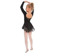 Beyove Robe de Ballet Danse Fille avec Jupe Tutu,Justaucorps Danse Filles Tutu Danse Enfant Manches Longues Coton Noir 120