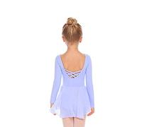 Beyove Robe de Ballet Danse Fille avec Jupe Tutu,Justaucorps Danse Filles Tutu Danse Enfant Manches Longues Coton Bleu 140