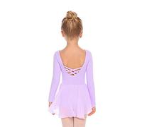 Beyove Robe de Ballet Danse Fille avec Jupe Tutu,Justaucorps Danse Filles Tutu Danse Enfant Manches Longues Coton Violet 120