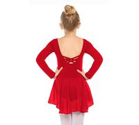 Beyove Vêtements de Ballet pour Filles Dos Nu en Coton Robe de Danse Justaucorps de Ballet à Manches Longues Justaucorps de Danse Body Enfants avec Jupe Tutu en Mousseline Rouge 120