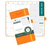 BEZEND Agenda 2 ans 2025 2026, 16,8 x 9,7 cm, 1 mois sur 2 pages, de jan 2025 à décembre 2026, en cuir synthétique, couverture rigide, avec poche intérieure, orange