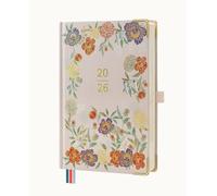 BEZEND Agenda 2026 Journalier A5 21,5 x 14,5 cm - 1 Jour 1 Page (Janv - Déc 2026) avec Onglets Mensuels, Porte - Stylo, Papier Épais 80 GSM, Couverture Rigide - Fleurs