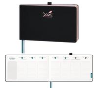 BEZEND Agenda 2026 Semainier 14 x 23 cm Vertical 1 Semaine 2 Pages avec Rose Gold Bord de Papier - Couverture Rigide en PU, Noir