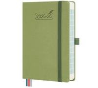 BEZEND Agenda Journalier 2025 2026 17 x 12 cm - 16 Mois Agenda Scolaire 1 Jour par Page - Septembre 2025 à Décembre 2026 - Couverture Rigide en Cuir PU - Kiwi