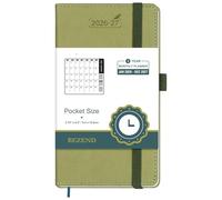 BEZEND Agenda mensuel de poche 2026-2027 (8,9 x 16,5 cm), calendrier sur 2 ans pour sac à main, pages de notes, papier 100 g/m², poche intérieure, porte-stylo, couverture rigide en cuir végétalien
