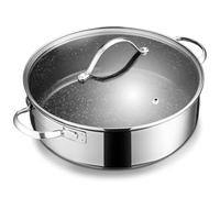 BEZIA Sauteuse 28 cm à induction, cocotte avec couvercle de 5,1 l, revêtement en acier inoxydable 18/10, convient pour tous les types de feux, passe au four, bord haut