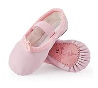 Bezioner Chaussures de Danse Cuir Demi Pointe Pantoufle de Ballet Ballerine Chausson de Gymnastique pour Enfants et Femme Rose 21