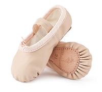 Bezioner Chaussures de Danse Cuir Demi Pointe Pantoufle de Ballet Ballerine Chausson de Gymnastique pour Enfants et Femme Beige 30