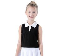 Bezioner Polo Fille Tennis Golf Haut de Sport T-Shirt d'entraînement sans Manches Chemise de Course Tee Noir 140 (9-10 Ans,130-140 cm)