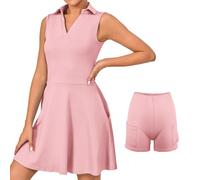 Bezioner Robe Tennis Femme sans Manche Robe Polo avec Shorts Robe Golf Femme avec Poches Ligne A Robes de Sport Rose XS