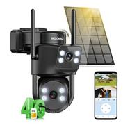 BEZOMIZ 4G LTE caméras de Surveillance Solaire avec Carte Sim,à Double Objectif,AOV 24/7,360° PTZ Caméra Extérieure,4K Détection Humaine,Suivi Automatique,Vision Nocturne Couleur,Audio Bidirectionnel