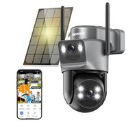 BEZOMIZ 4K Caméra Surveillance WiFi Extérieure à Double Objectif,2.4G/5GHz Caméra 2-in-1,Détection Humaine avec Panneau Solaire,Suivi Automatique,Vision Nocturne Couleur,Audio Bidirectionnel