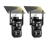 BEZOMIZ 4K Camera Surveillance WiFi Exterieure sans Fil Solaire,Camera Exterieur Double Objectif avec Panneau Solaire,360° PTZ,8MP Vision Nocturne Couleur,Audio Bidirectionn (Noir 2PCS)