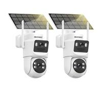 BEZOMIZ 4K Camera Surveillance WiFi Exterieure sans Fil Solaire,Camera Exterieur Double Objectif avec Panneau Solaire,360° PTZ,8MP Vision Nocturne Couleur,Audio Bidirectionnel,PIR Sirène,IP66,2PCS