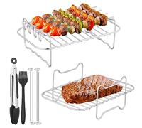 BEZORR Lot de 2 supports de friteuse à air, double friteuse à air chaud, grille de cuisson en acier inoxydable 304, 4 brochettes, 1 brosse à huile, 1 clip anti-brûlure pour friteuses à air de 3,7