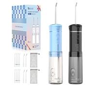 Bezvoi Lot de 2 hydropulseurs dentaires de voyage pour le nettoyage des dents : ensemble de cure-dents avec emballage élégant pour couples et amis, 5 modes et réservoir amovible, étanche, portable