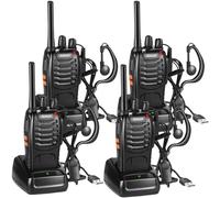 BF-88E Talkie Walkie Longue Portée, 16 Canaux PMR446 Portable Rechargeable Professionnelle Talkies-Walkies Radio, avec des écouteurs Originaux et Station de Charge USB (Noir, 2 Paire)