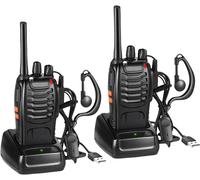 Bf-88E Talkie Walkie Longue Portée, 16 Canaux Pmr446 Portable Rechargeable Professionnelle Talkies-Walkies Radio, Avec Des Écouteurs Originaux Et Station De Charge Usb (Noir, 1 Paire)
