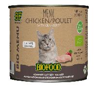 BF Petfood - Biofood Menu Bio à base de 79% de viande de poulet BIO pour chat. Boîte de 200g.