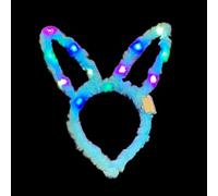 BF Souvenirs 1 serre-tête LED en peluche Little Bunny avec oreilles de lapin en 4 couleurs, clignotant et lumineux - Pour fête, carnaval, anniversaire, fête à thème, princesse, reine (bleu clair)