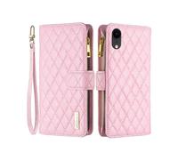 BF Style-15 Zipper Pocket Case for iPhone XR 6.1 inch,Stand Wallet Matte Rhombus Pattern Phone Cover