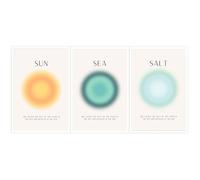 BFADMN Lot de 3 affiches sur toile représentant le soleil, le sel et l'aura de la mer, art mural minimaliste, impression de plage, tendance, océan, plage, coloré, abstrait, aura, esprit, corps, âme,
