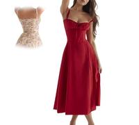 BFDSGWQ Robe mi-Longue Corset Florale pour Femmes, Robe d'été Bustier imprimée, Robe d'été Fluide Fendue Robe Corset de Plage d'été (F,L)
