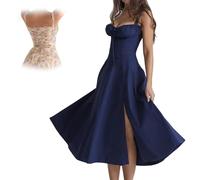BFDSGWQ Robe mi-Longue Corset Florale pour Femmes, Robe d'été Bustier imprimée, Robe d'été Fluide Fendue Robe Corset de Plage d'été (J,3XL)