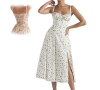 BFDSGWQ Robe mi-Longue Corset Florale pour Femmes, Robe d'été Bustier imprimée, Robe d'été Fluide Fendue Robe Corset de Plage d'été (B,3XL)