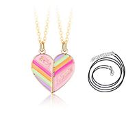 BFF Collier d'Amitié pour 2 Filles,Demi Coeur Pendentif Chaîne Épissage Colliers avec 2 Cordons Cirés,Best Friends Colliers,Bijoux d'amitié cadeau Saint Valentin pour Enfants Femmes Filles Amis Sœurs