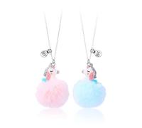 BFF Colliers pour 2 Filles, Collier d'Amitié Chaîne Pendentif Licorne avec Pompon, Meilleurs Amis Colliers, Best Friends Forever Colliers, Amitié Bijoux Cadeaux pour Filles Amis Sœurs Mère