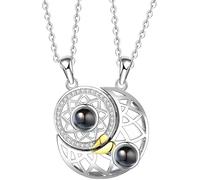 BFF Colliers pour partenaires avec pendentif magnétique soleil et lune en 100 langues I Love You Collier pour Saint Valentin, Noël, anniversaire, anniversaire de mariage Bronze, Mittelgroße, Bronze