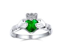 BFF Promesse d'Amitié Celtique Irlandaise AAA CZ Émeraude Verte Simulée Mains & Cœur Bague Claddagh Pour Femmes Adolescents en Argent Sterling .925
