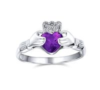 BFF Promesse d'Amitié Celtique Irlandaise Bague Claddagh Mains & Cœur en Améthyste Pourpre Simulée AAA CZ Pour Femmes Adolescents en Argent Sterling .925