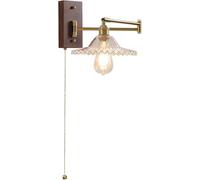 BFFGKGL Applique murale à bras oscillant en noyer industriel rétro avec interrupteur à cordon de prise Lampe murale de chevet nordique du milieu du siècle Lampe murale moderne en verre nervuré Éclaira