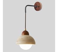 BFFGKGL Applique murale de chevet en travertin jaune, dôme moderne du milieu du siècle, minimaliste japonaise, applique murale en pierre naturelle, créativité rétro, boule de verre blanche, lampe de c